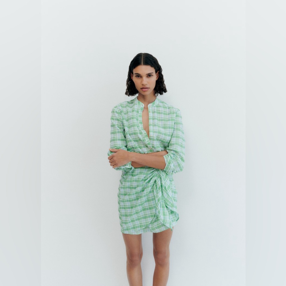 Mango Green check bow dress NWT - Picture 6 of 7